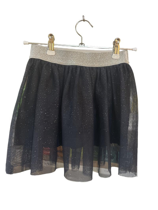 Preloved Petit Bateau - Blackskiirt With Glitter, Silver Glitter Waistband (5-6y)