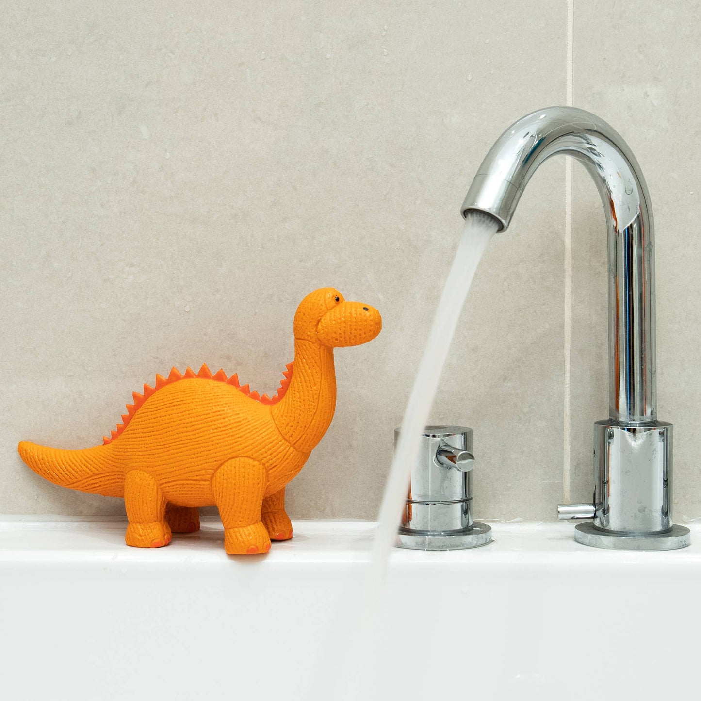 Dinosaur Toy, Bath Toy and Teether Rubber Orange Diplodocus