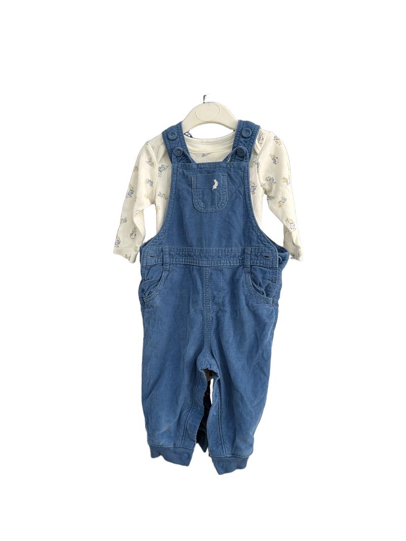 Preloved Marks & Spencer - Blue Corduroy Dungarees With Peter Rabbit Long-sleeved Bodysuit (3-6m)
