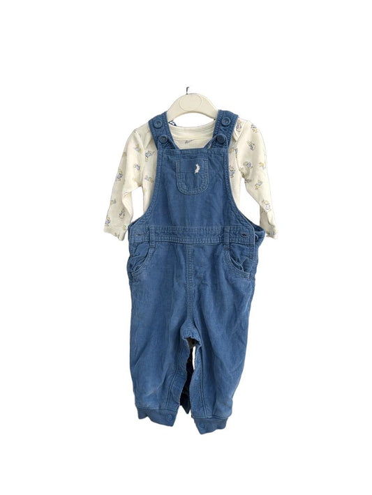 Preloved Marks & Spencer - Blue Corduroy Dungarees With Peter Rabbit Long-sleeved Bodysuit (3-6m)