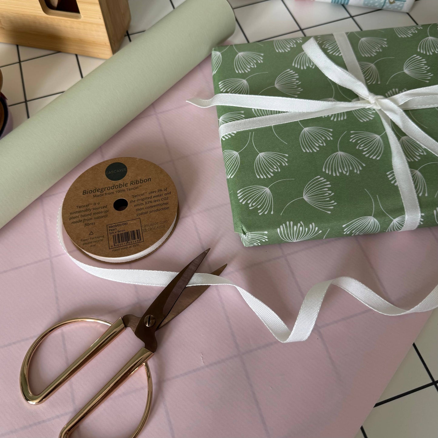 Pearl White Biodegradable Ribbon 5m Reel (9mm)