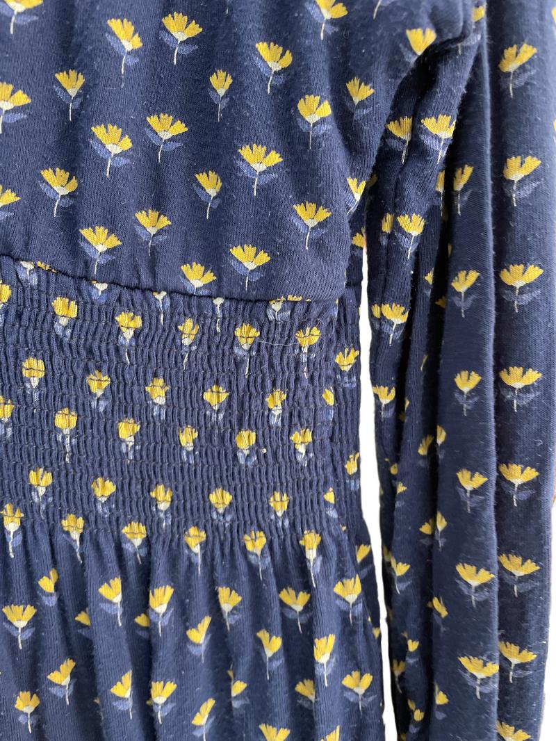 Preloved Jojo Maman Bebe - Navy Yellow Flower Pattern Long-sleeved Maternity Nursing Dress (Small)
