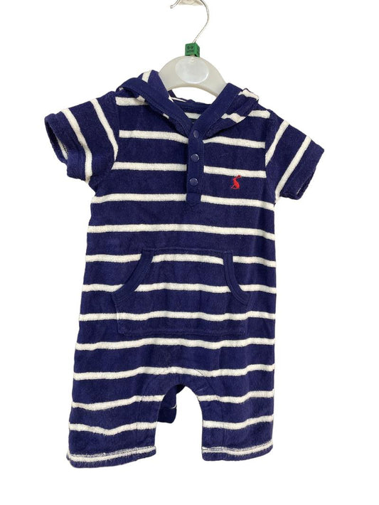 Preloved Joules - Navy White Stripe Toweling Romper (6-9m)