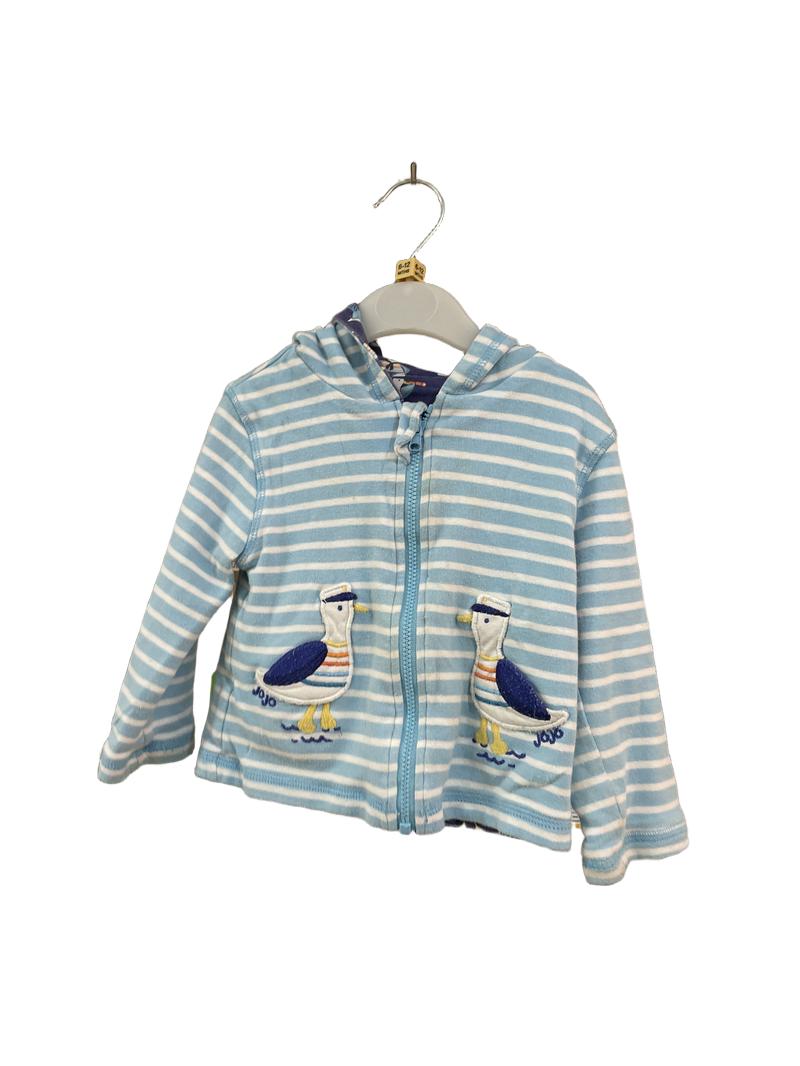 Preloved Jojo Maman Bebe - Reversible Blue White Stripe Captain Seagull Hoodie (6-12m)