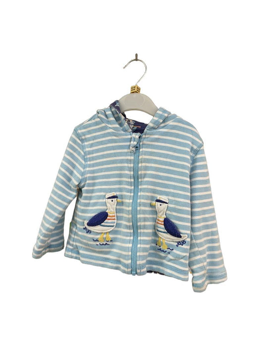 Preloved Jojo Maman Bebe - Reversible Blue White Stripe Captain Seagull Hoodie (6-12m)