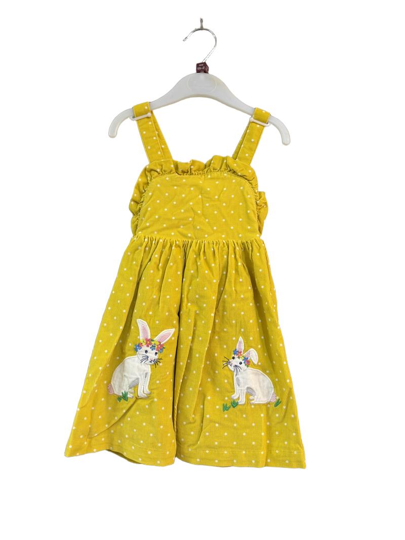 Preloved Baby Boden - Yellow Corduroy Rabbit Applique Pinafore (18-24m)