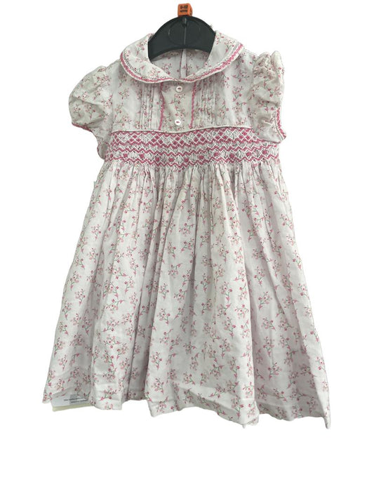 Preloved Sarah Louise - White Pink Floral Dress (9-12m)
