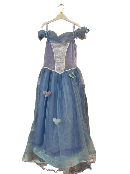 Preloved Disney - Blue Sparkle Off-shoulder Butterfly Tulle Cinderella Princess Dress Costume (7-8y)