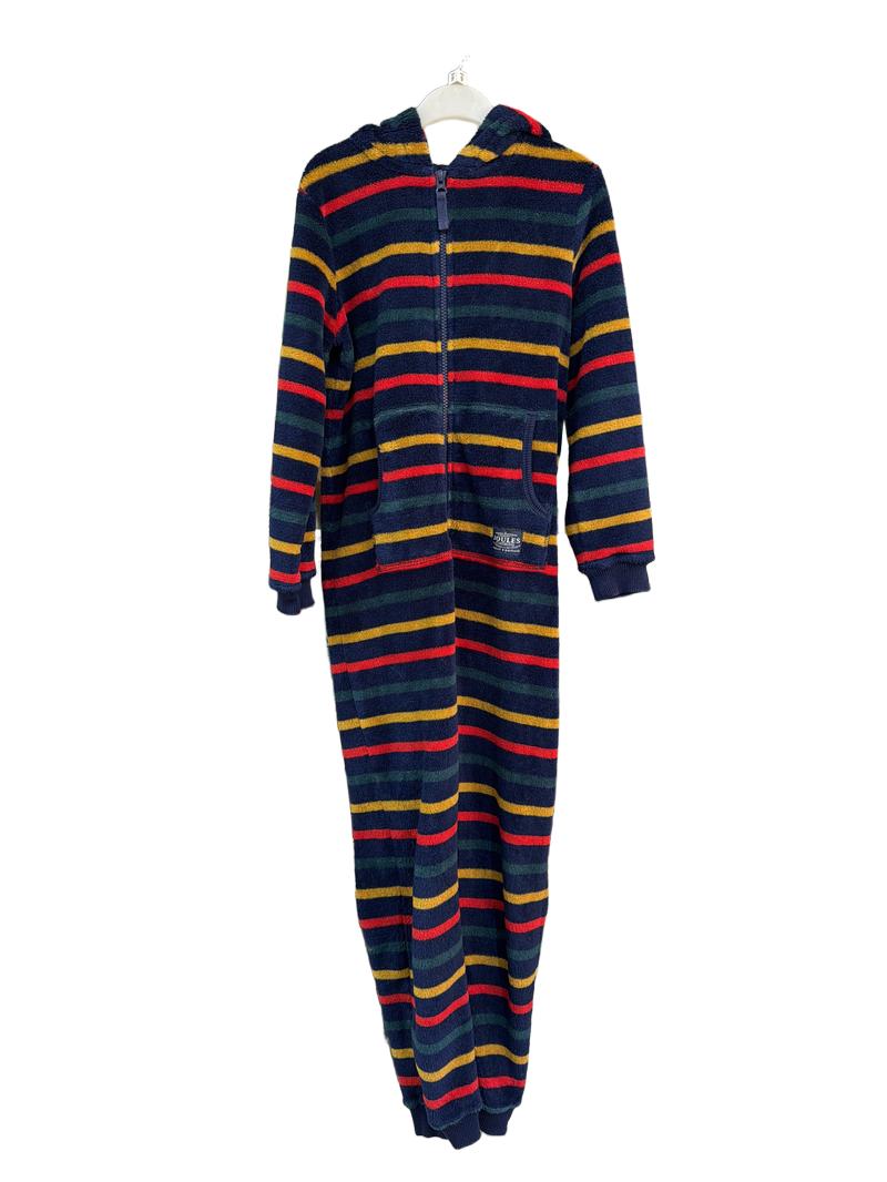 Preloved Joules - Navy Multicolour Stripe Fleece Onesie (9-10y)