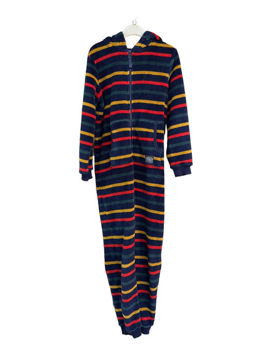 Preloved Joules - Navy Multicolour Stripe Fleece Onesie (9-10y)