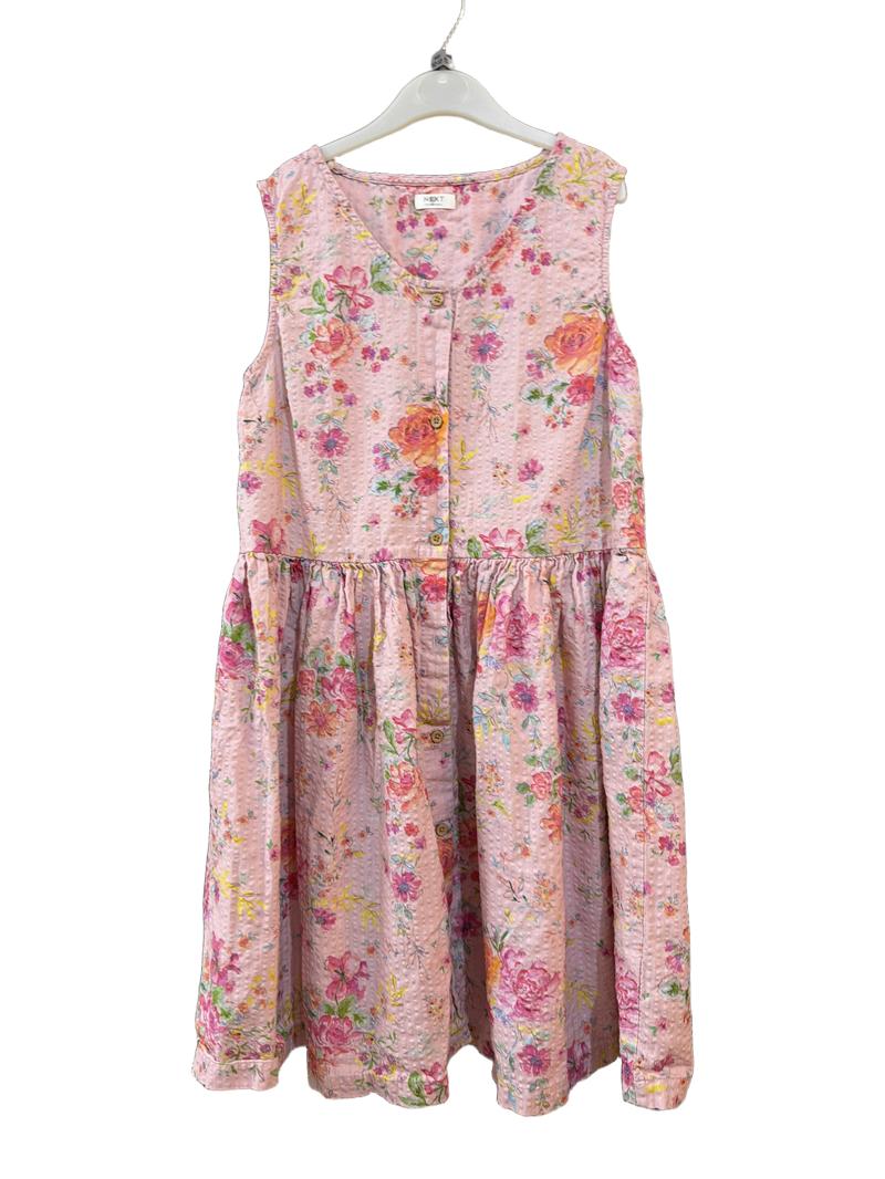 Preloved Next - Pink Floral Print Seersucker Sleeveless Sundress (12-13y)