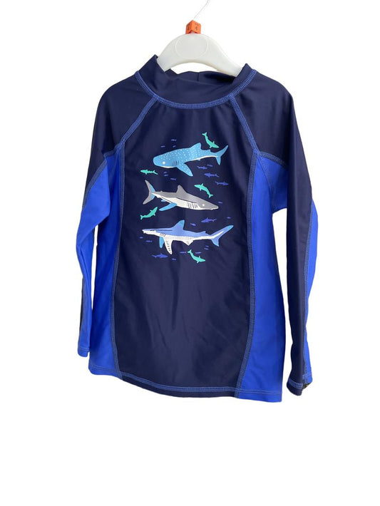 Preloved John Lewis - Blue Shark Long-sleeved Swim Shirt Rashie (4-5y)