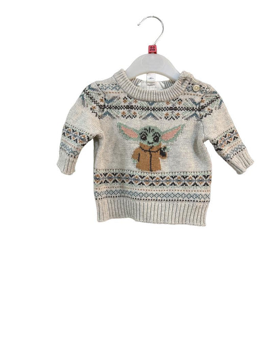 Preloved Baby Gap - Beige Fair Isle Knit Grogu (Baby Yoda) Star Wars Jumper (0-3m)