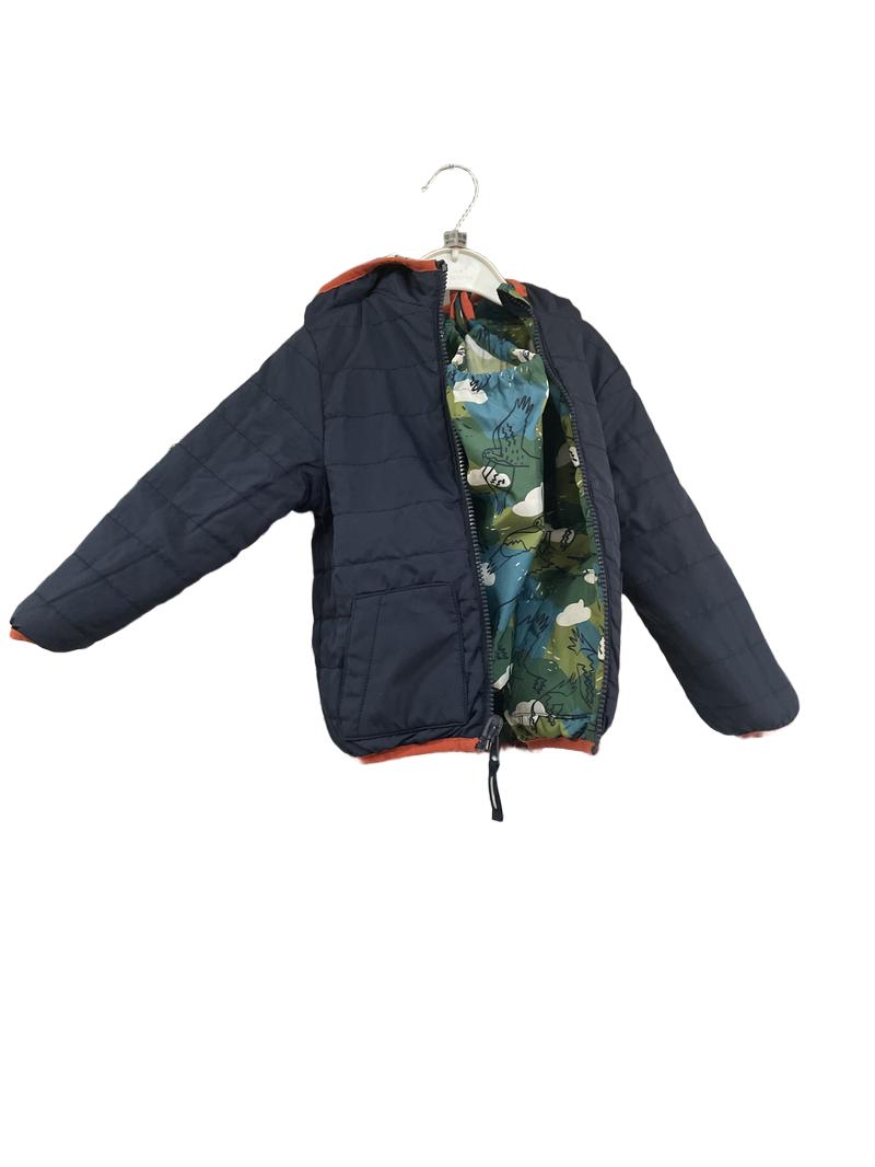 Preloved Frugi - Green And Blue Bird Design Reversable Navy Pack Away Jacket. (12-18m)