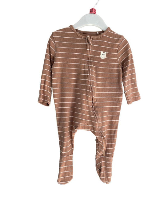 Preloved Marks & Spencer - Brown Stripe Zip Onesie (0-3m)