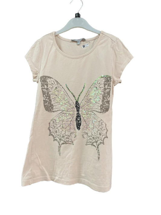 Preloved Red Herring - Pink Sequin Butterfly Short-sleeved T Shirt (11-12y) - Top