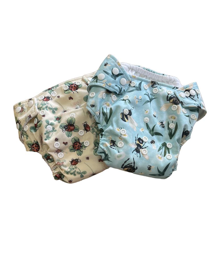 Preloved Little Lamb - 2x Reusable Nappies, Bees And Ladybird.
