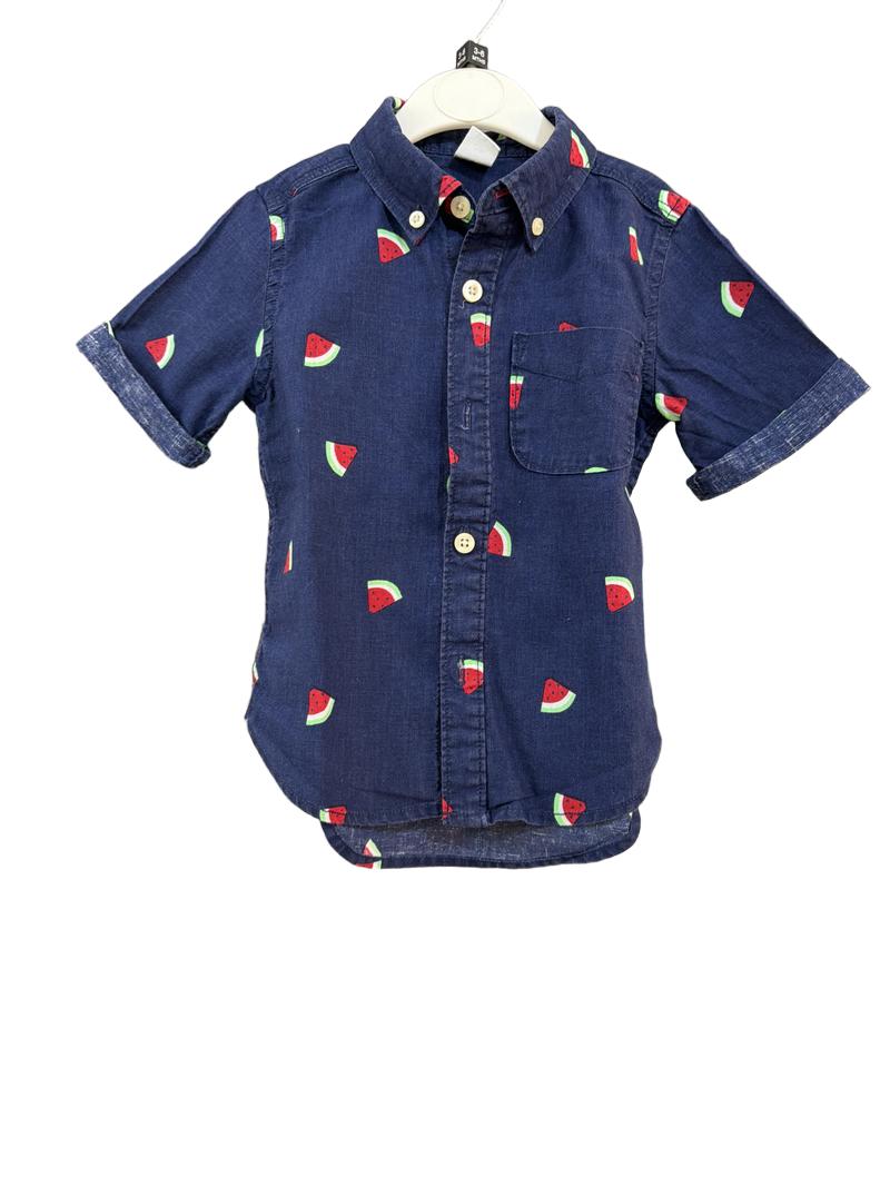 Preloved Baby Gap - Navy Watermelon Short-sleeved Collared Shirt (2-3y)
