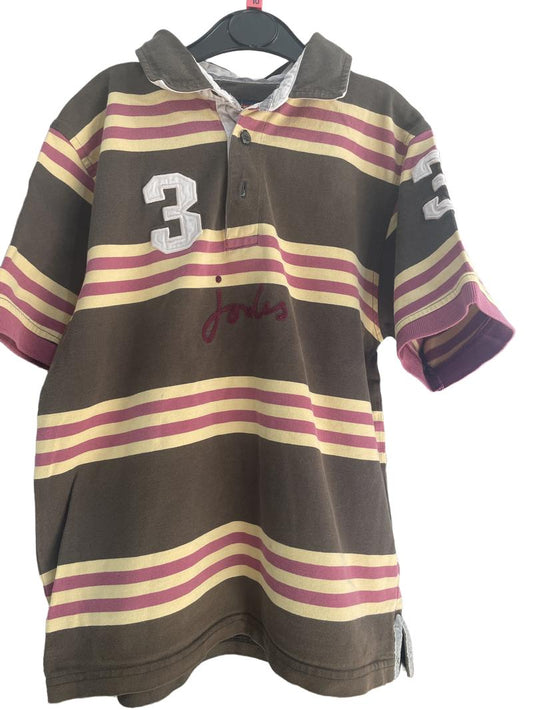 Preloved Joules - Olive Yellow Red Stripe Polo Shirt (10-11y)