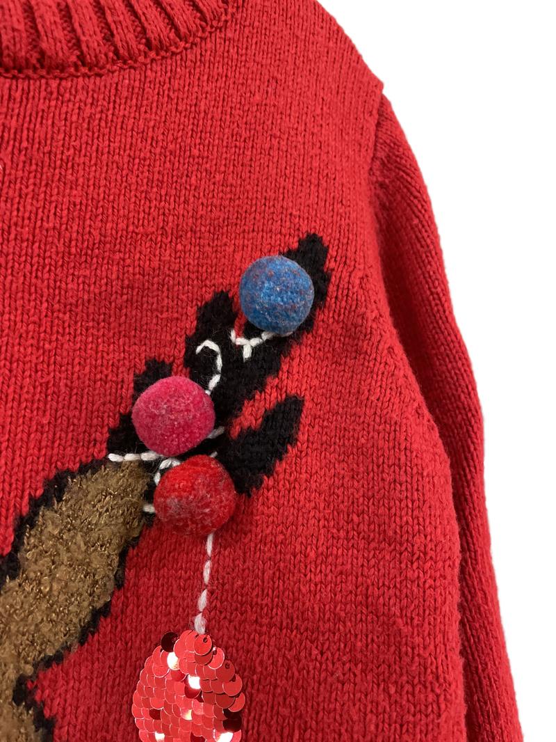 Preloved Next - Red Sequin Nose Reindeer Jumper (6-7y)