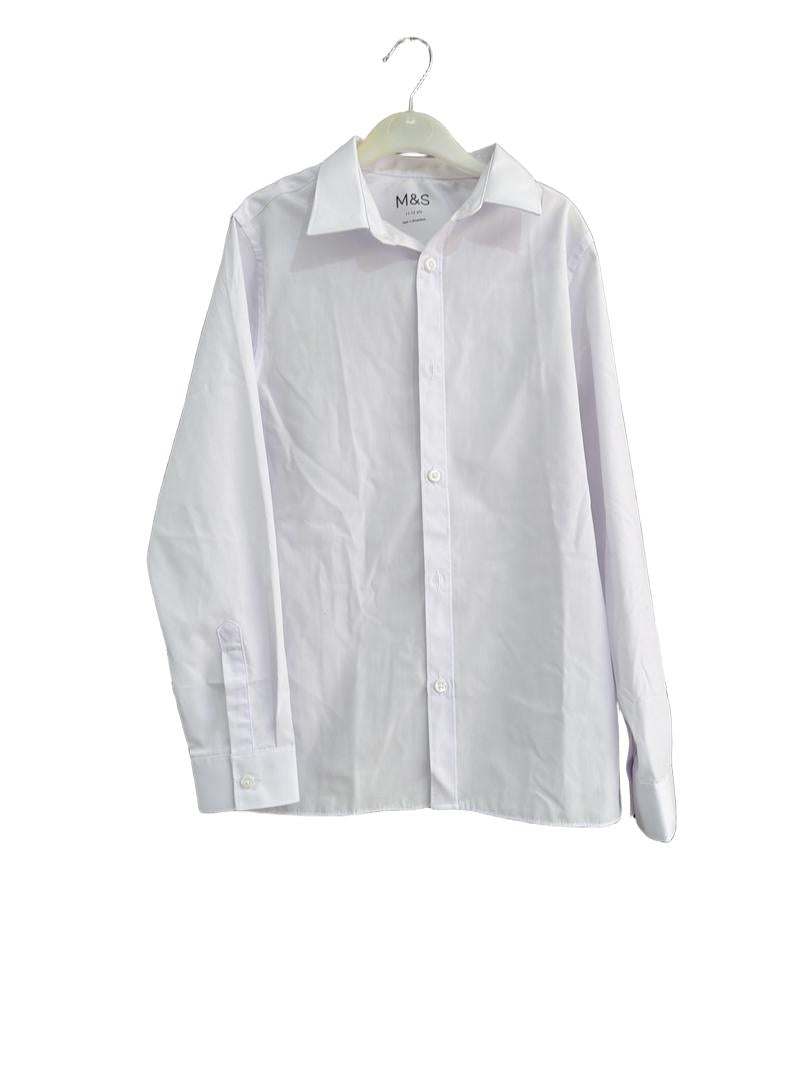 Preloved Marks & Spencer - White Button Down Long-sleeved School Uniform Shirt (11-12y)