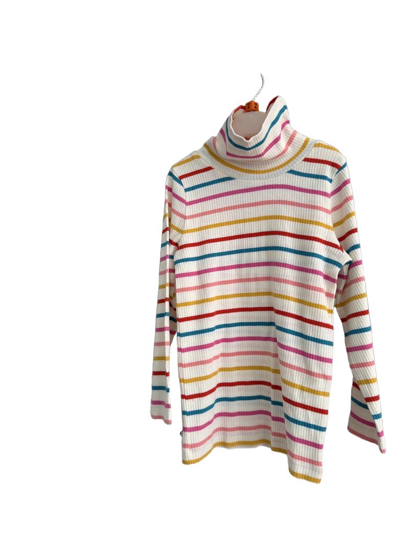 Preloved Frugi - White Multicolour Stripe Ribbed Turtleneck Top (4-5y)