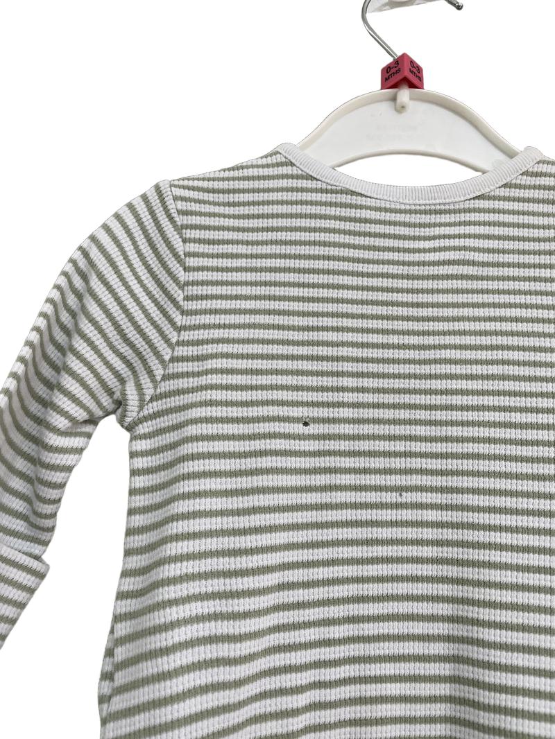 Preloved Marks & Spencer - Green White Stripe Waffle Weave Zip Onesie (0-3m)