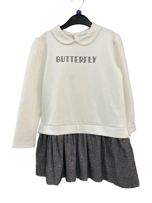 Preloved Mayoral - Cream Silver Sparkle Butterfly Dress (6-7y)