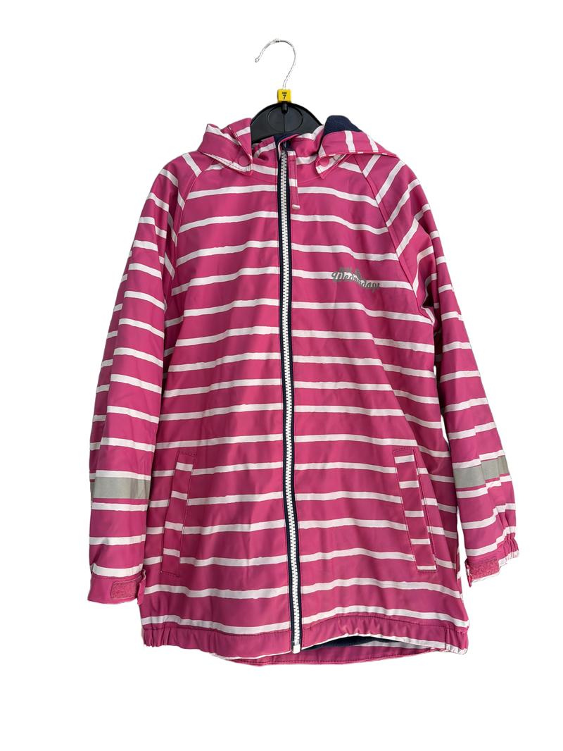 Preloved Wet Wednesdays - Pink White Stripe Fleece-lined Waterproof Jacket, 120 Cm (7-8y)