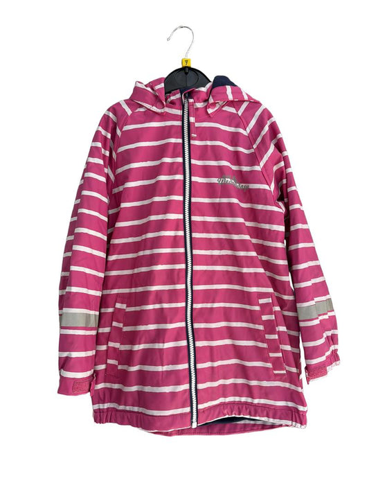 Preloved Wet Wednesdays - Pink White Stripe Fleece-lined Waterproof Jacket, 120 Cm (7-8y)