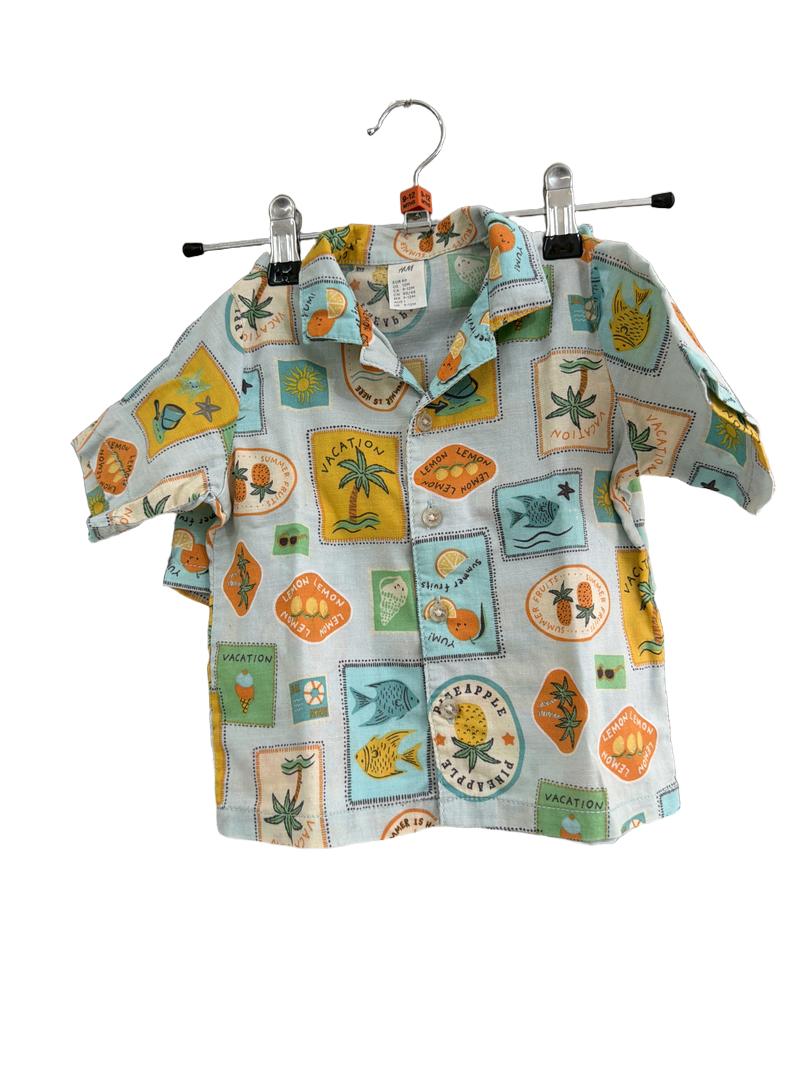 Preloved H&M - Vacation Print Light Weight Shorts And Button Down Shirt Outfit (9-12m)