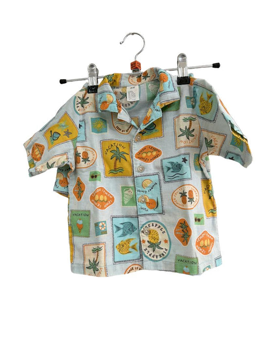 Preloved H&M - Vacation Print Light Weight Shorts And Button Down Shirt Outfit (9-12m)