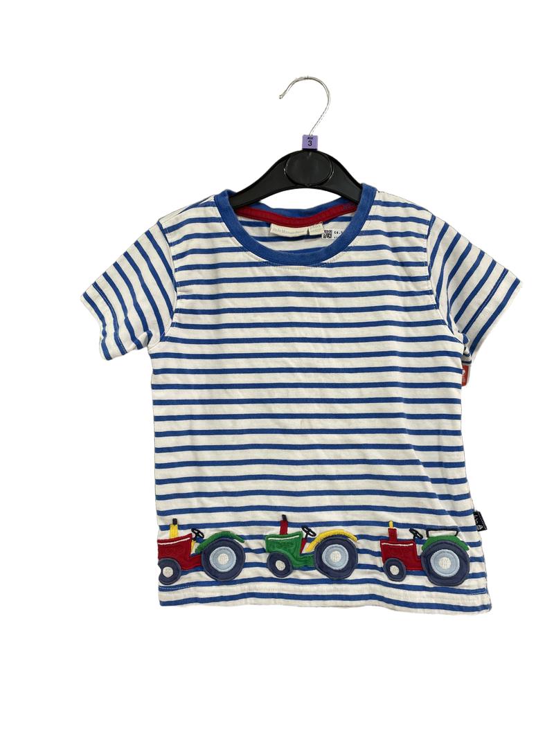 Preloved Jojo Maman Bebe - Blue White Stripe Vehicle Applique T Shirt (3-4y)