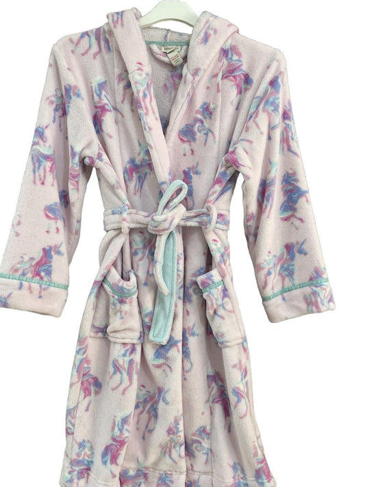 Preloved Monsoon - Pink Unicorn Fleece Dressing Gown Robe (9-10y)