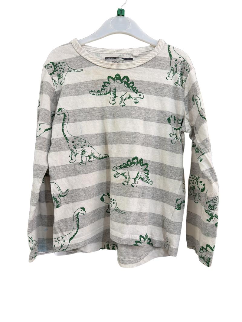 Preloved Next - Grey Stripe Dinosaur Top (5-6y)