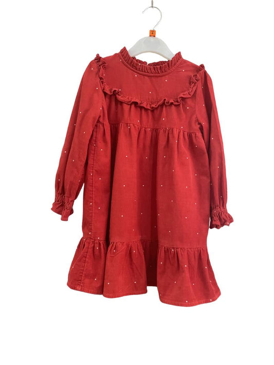 Preloved Marks & Spencer - Red Polka Dot Corduroy Long-sleeved Dress (4-5y)