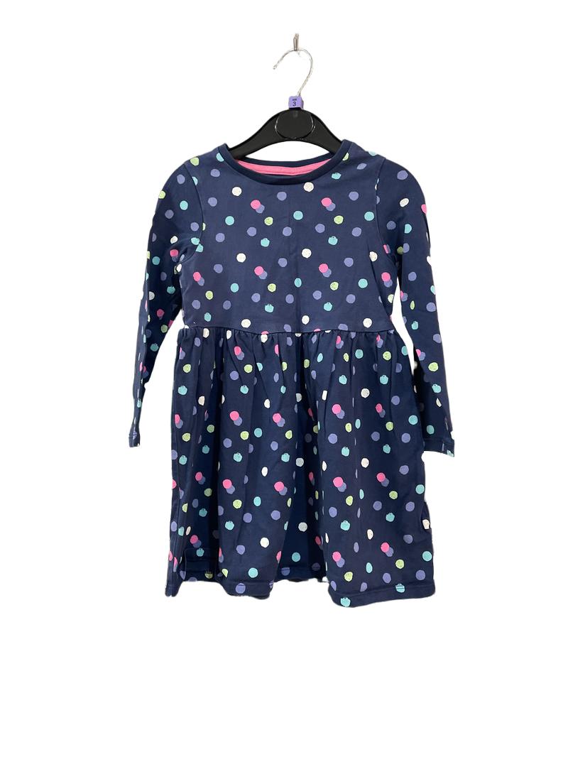 Preloved Marks & Spencer - Navy Polka Dot Long-sleeved Jersey Dress (3-4y)