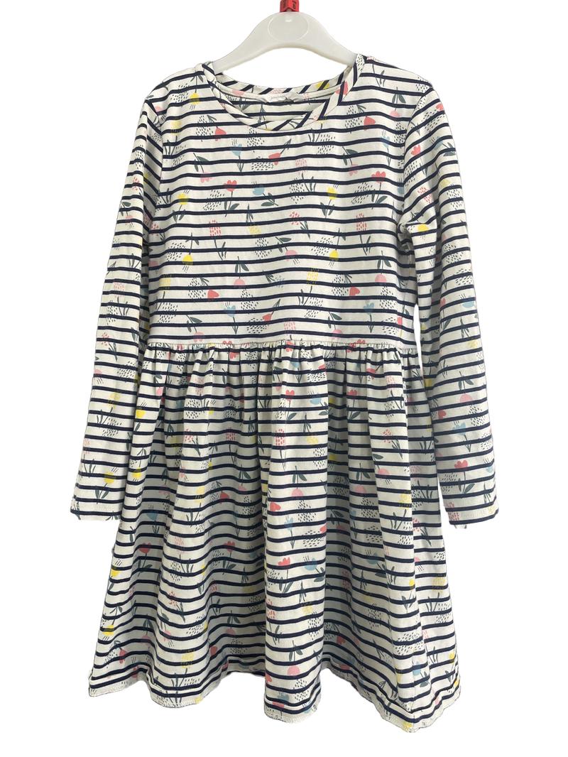 Preloved John Lewis - White Stripe Floral Dress. (8-9y)