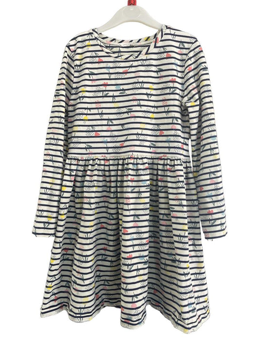 Preloved John Lewis - White Stripe Floral Dress. (8-9y)