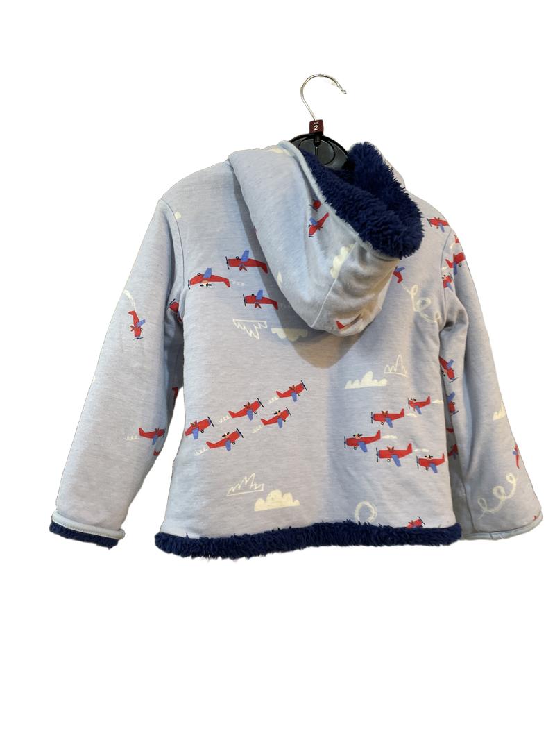 Preloved Joules - Blue Airplane Print Fleece-lined Hoodie (2-3y)