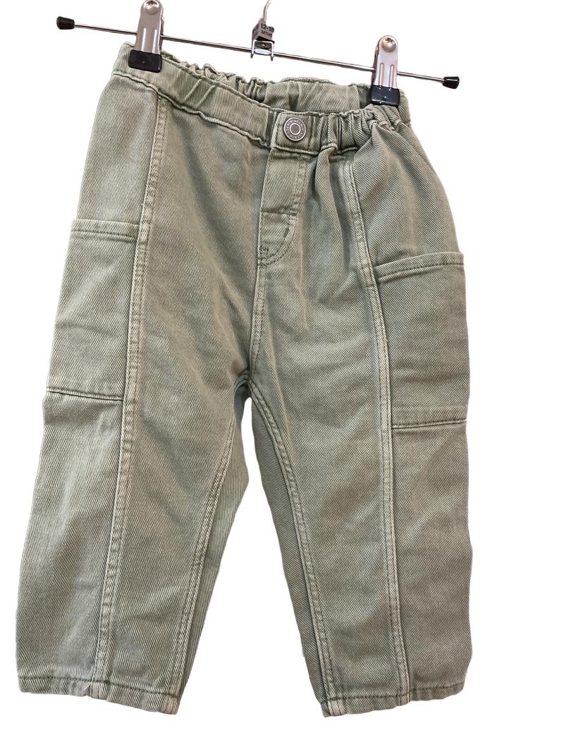 Preloved H&M - Green Denim Cargo Pull Up Trousers (12-18m)