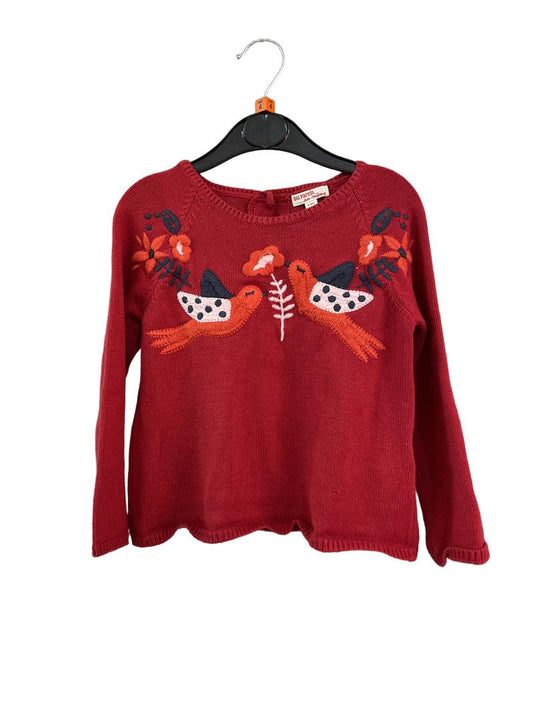 Preloved Du Pareil Au Meme (DPAM) - Red Knit Jumper With Robin Embroidery (4-5y)