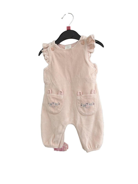 Preloved Next - Pink Velour Dungarees With Bear Pockets, Up To 1 Month (0-3m, Newborn)