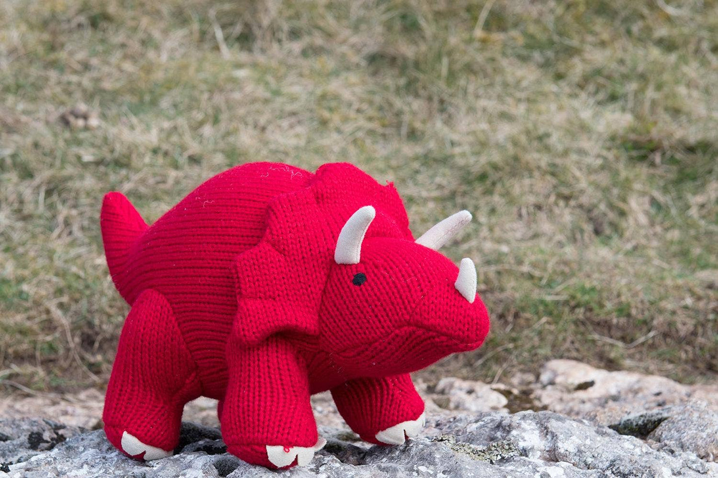 Dinosaur Teddy, Knitted Red Triceratops Soft Toy