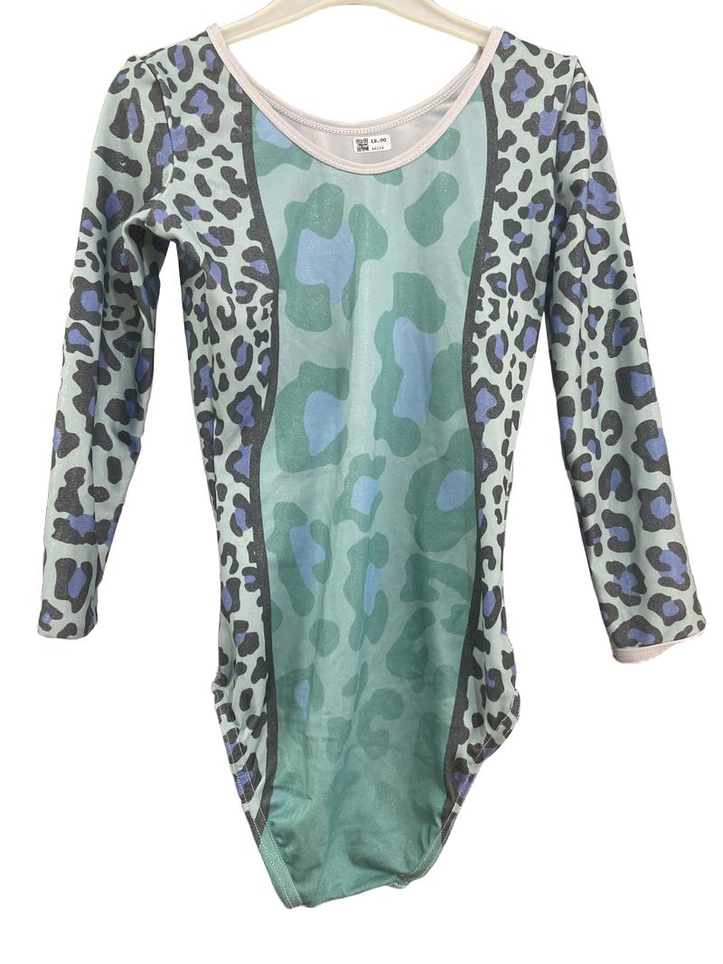 Preloved Velocity Prosport - Green Blue Black Leopard Print Long Sleeve Gymnastics Leotard (9-10y) - Sports