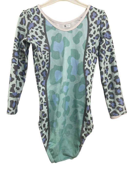 Preloved Velocity Prosport - Green Blue Black Leopard Print Long Sleeve Gymnastics Leotard (9-10y) - Sports