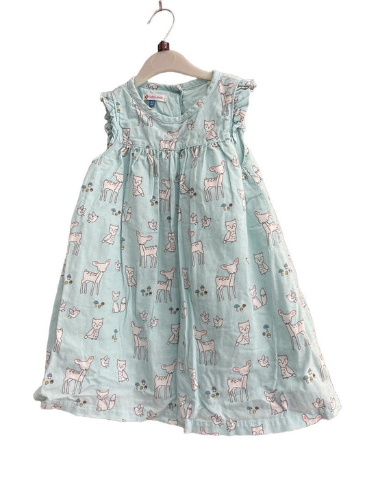 Preloved John Lewis - Light Blue Forest Print Corduroy Sleeveless Dress (2-3y) - Dress