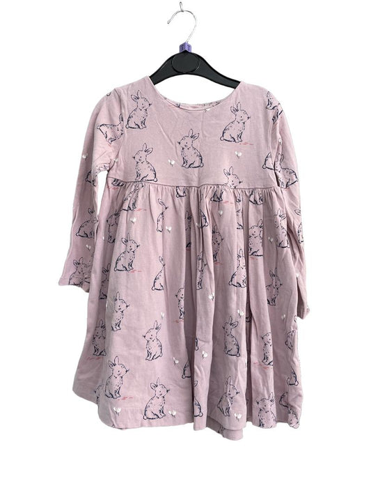 Preloved John Lewis - Pink Rabbit Print Long-sleeved Dress (3-4y) - Dress