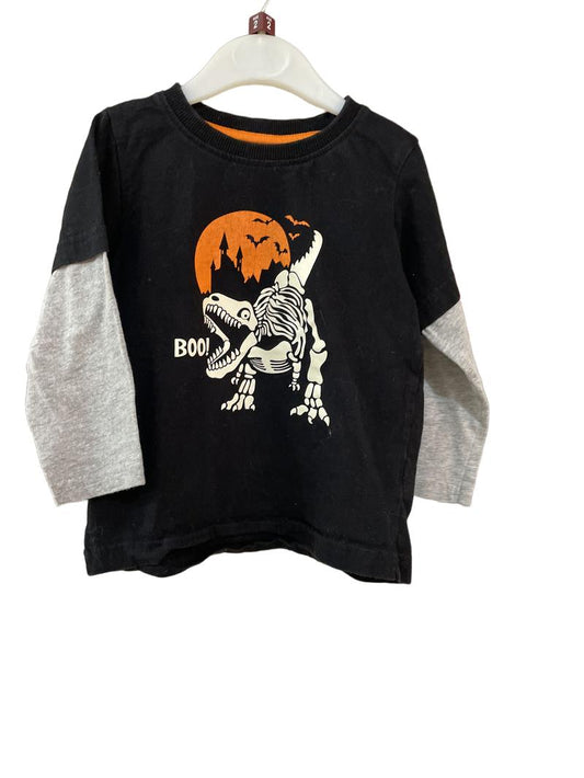 Preloved M&Co Kids - Black Mock Sleeve Dinosaur Skeleton Boo! T Shirt (2-3y)