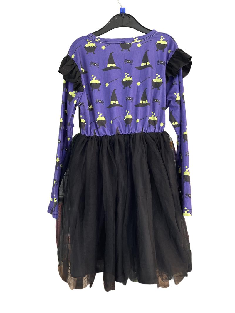Preloved Unknown Brand - Purple Black Cat Halloween Dress (6-7y)